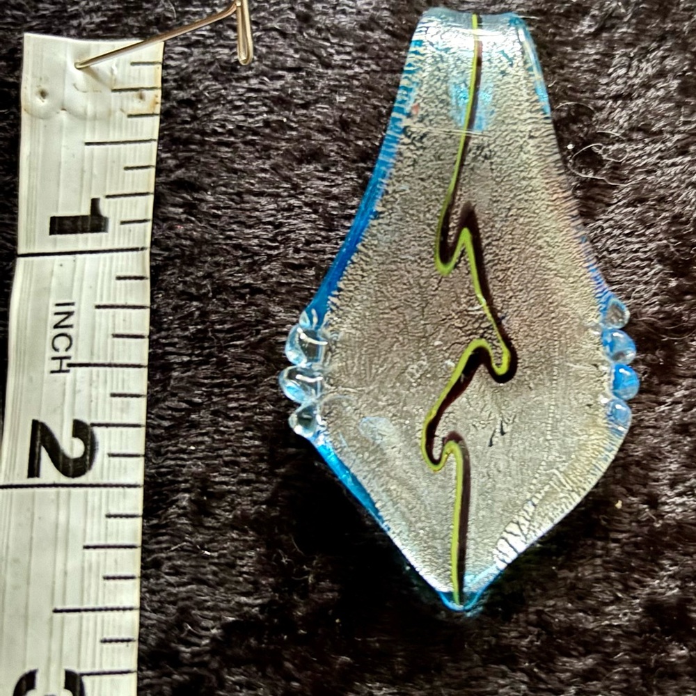 Artistic Blue and Silver Hand Blown Dichroic Glass Pendant 3”